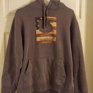 Burton USA Flag Logo Hoodie Men M Gray Pullover Sweatshirt Snowboard Streetwear